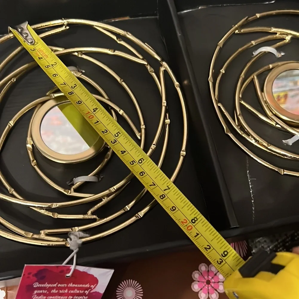 New Set 3 Handcrafted in India Gold-Tone Metal Mirrored “Bird Nests” Wall Decor